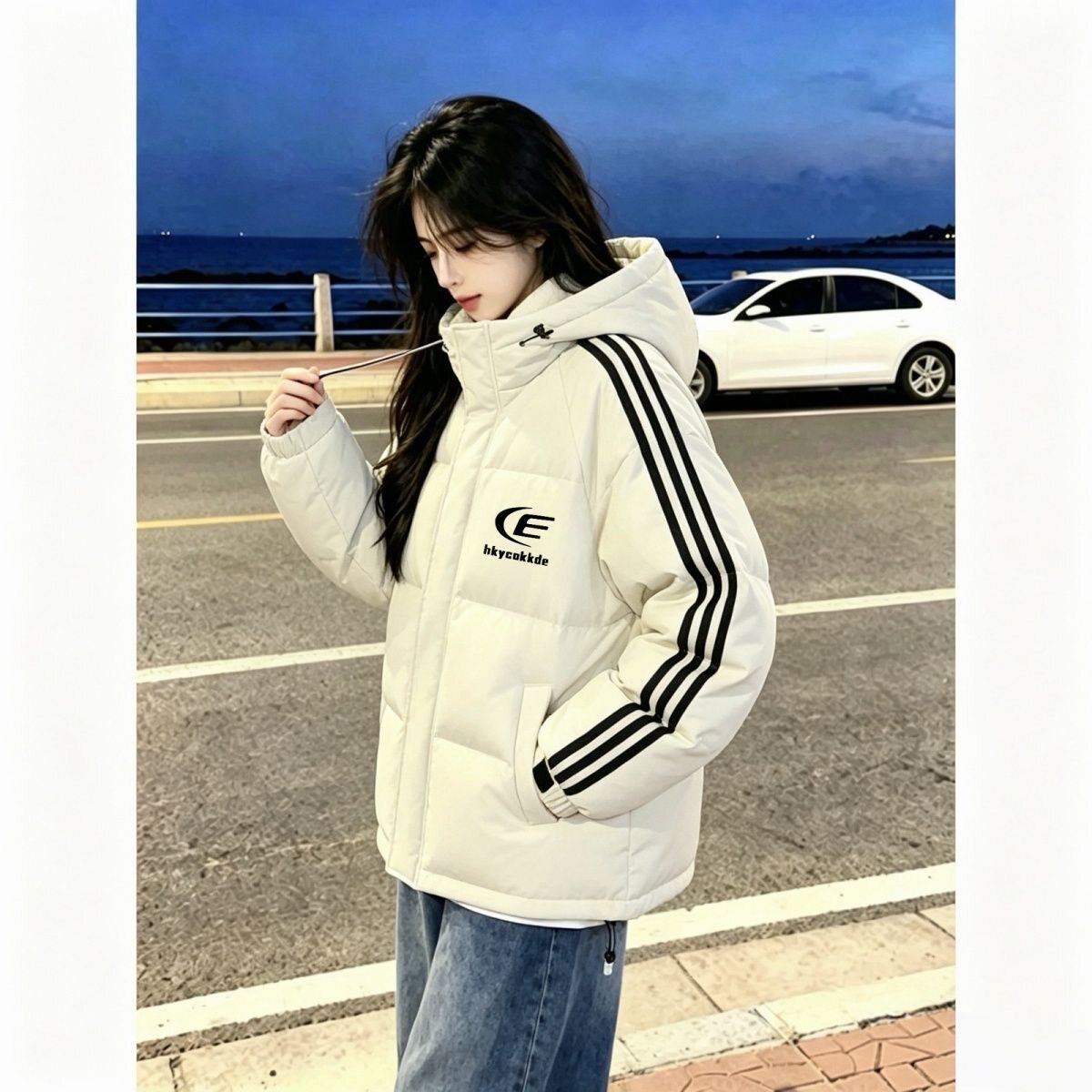 美式休闲羽绒棉服女秋冬新款中学生连帽棉衣百搭显瘦防寒黑色外套