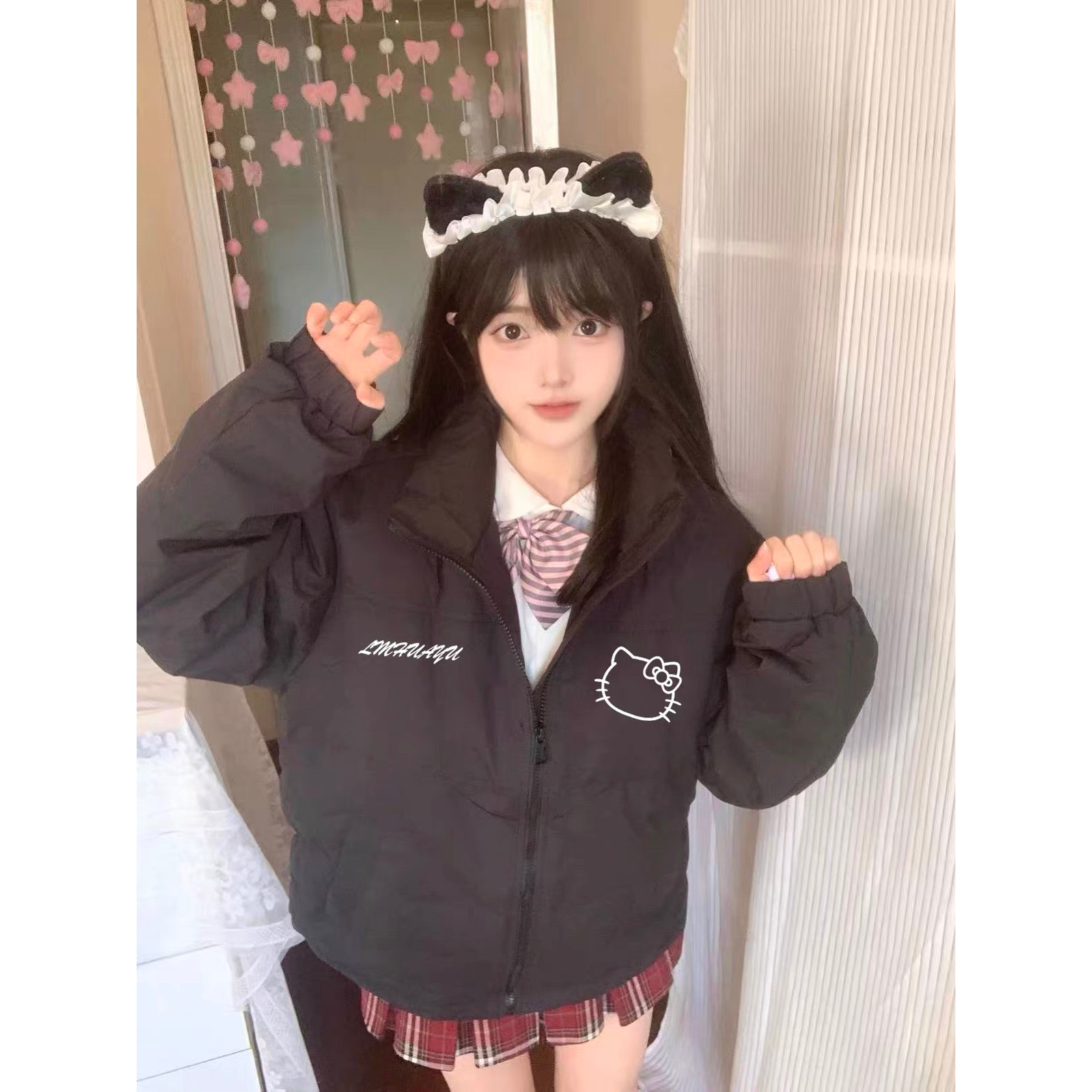 黑色立领羽绒棉服女大童冬季新爆款初中高中学生轻薄款宽松外套潮