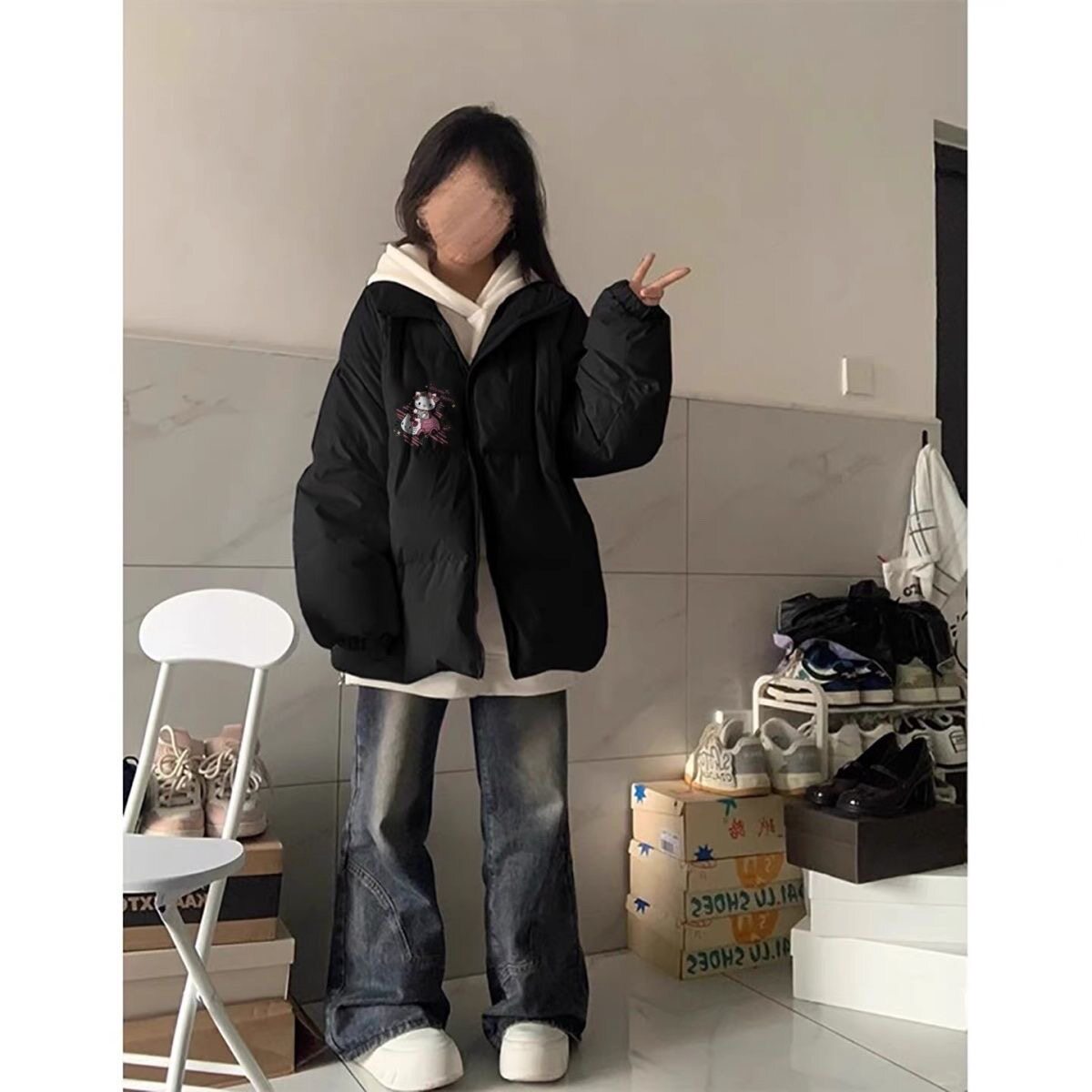 美式个性羽绒棉服女款秋冬季新款初中生不臃肿面包服百搭休闲外套