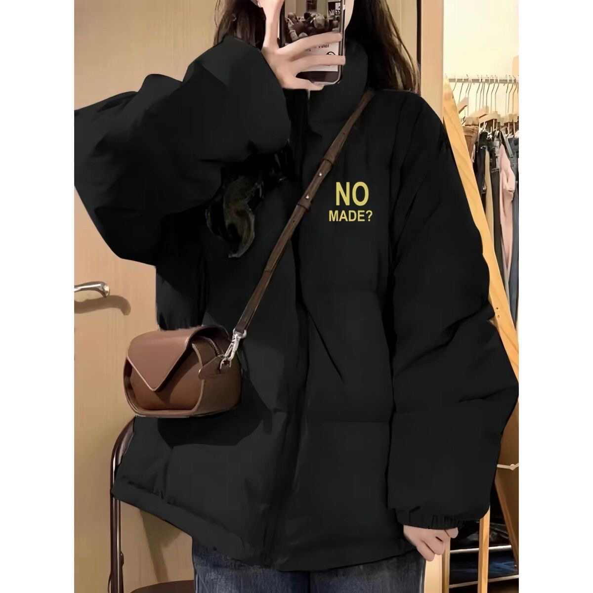 黑色百搭加厚羽绒棉服女冬装2026初中高中学生宽松面包服外套棉袄