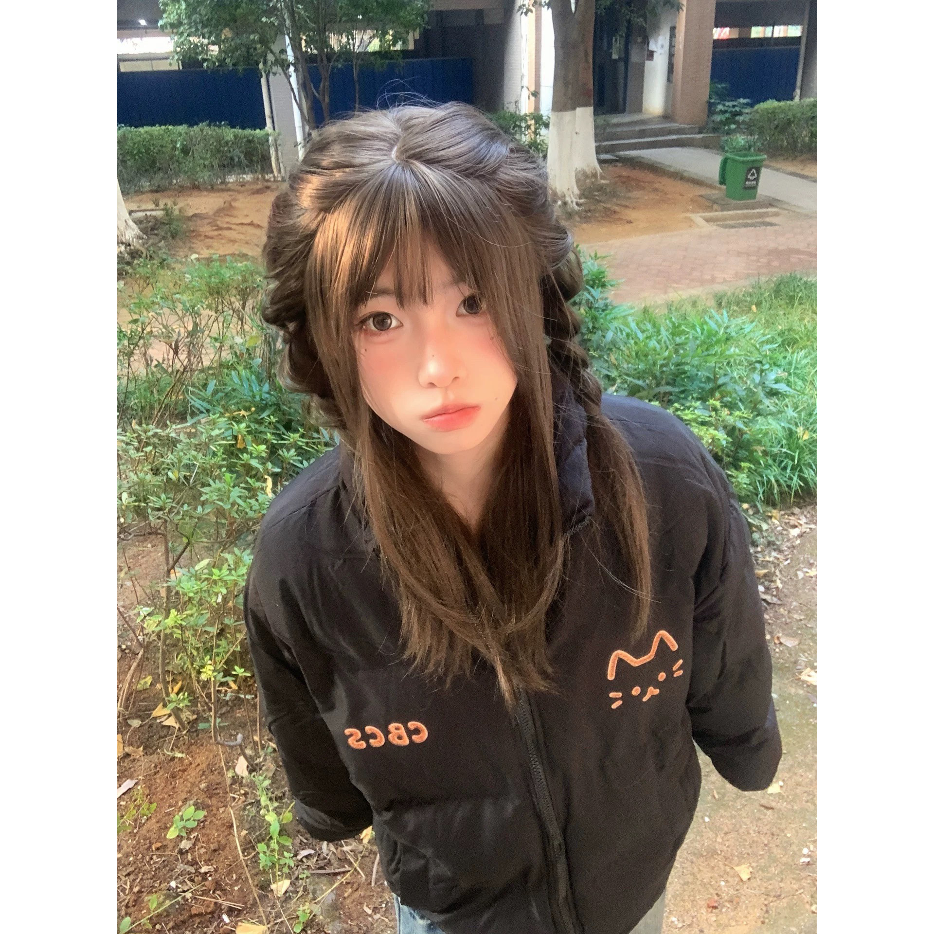 黑色立领面包羽绒棉服女大童宽松加厚保暖初中高中学生防寒外套冬