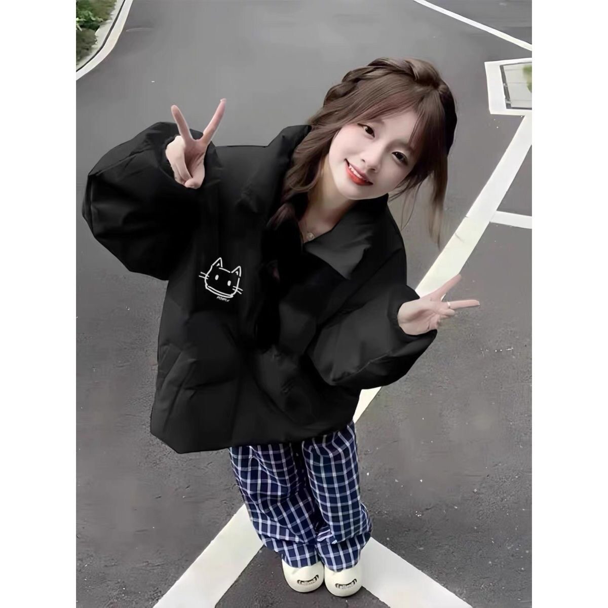 黑色百搭羽绒棉服女大童2026年冬季新款初中高中学生加厚保暖外套
