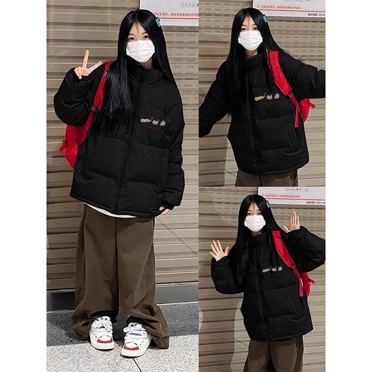 黑色潮牌羽绒棉服女秋冬2026新款夹棉保暖宽松休闲百搭初中生外套