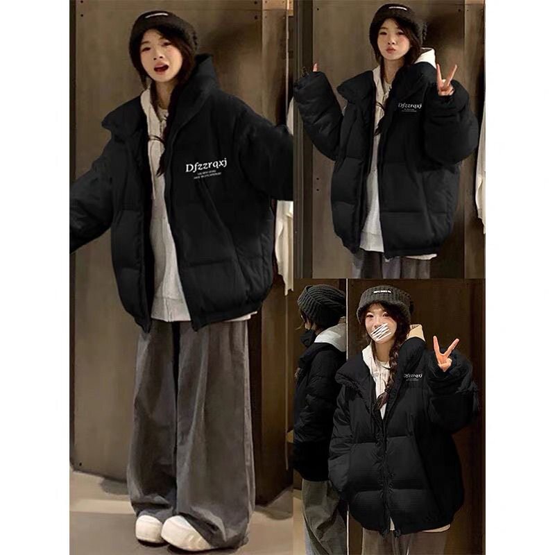 美式高街防寒黑色羽绒棉服女冬季2026新款加厚初中生高中保暖棉服