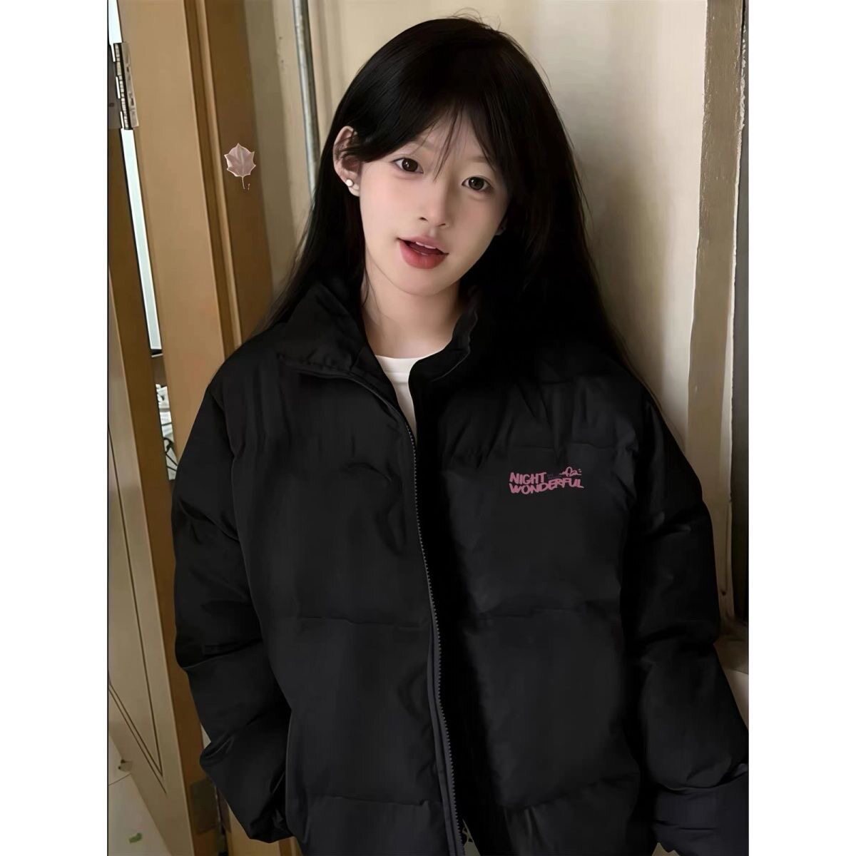 秋冬季潮牌宽松立领羽绒棉服女大童初中高中学生印花保暖面包服潮