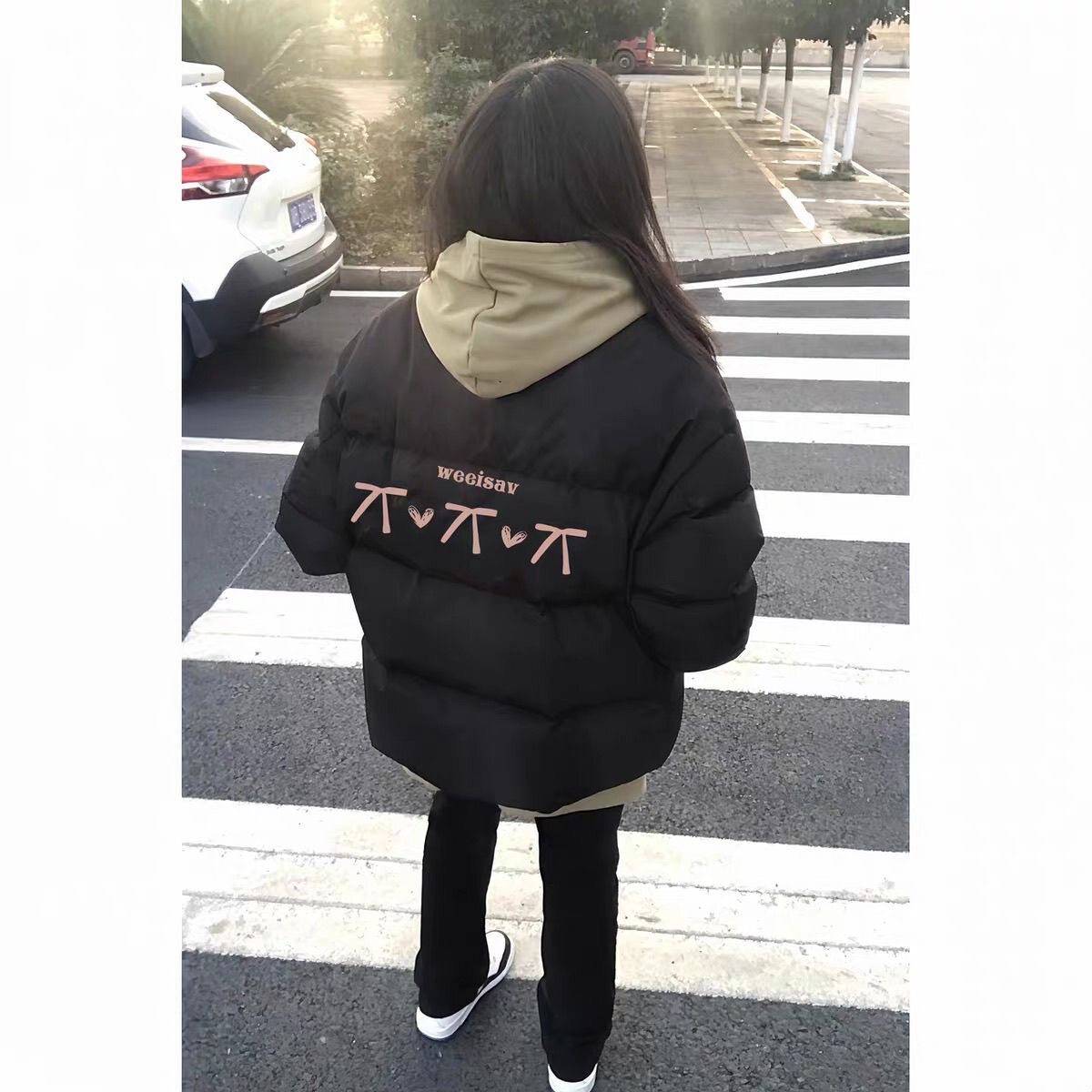 学院风黑色立领羽绒棉服女冬季大童初中高中学生加厚保暖宽松外套