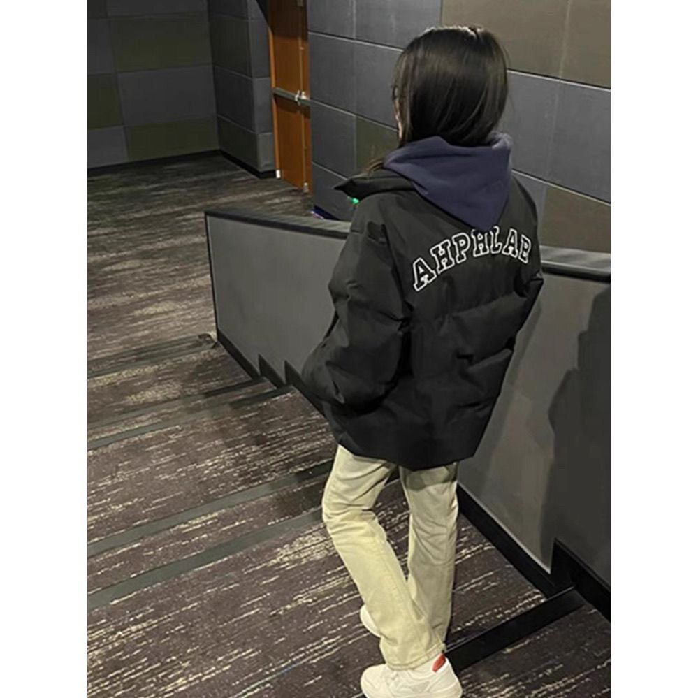 黑色羽绒棉服女冬季棉袄oversize加厚设计感小众百搭立领面包服潮