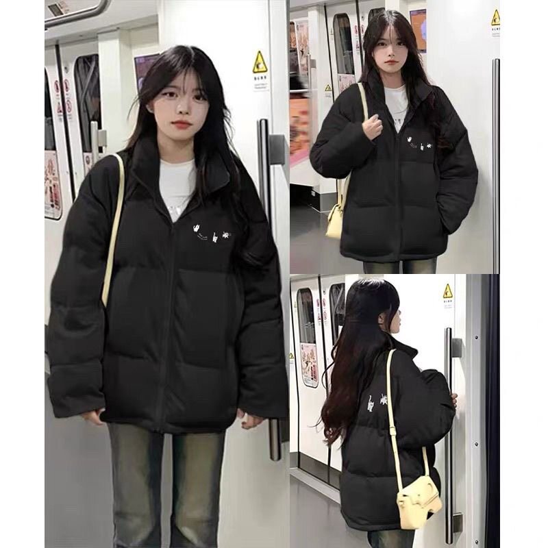 黑色美式潮牌羽绒棉服女款冬季韩系学生oversize宽松不臃肿棉袄潮