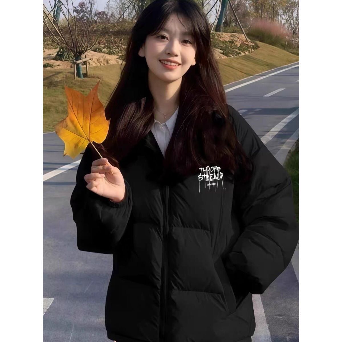 美式黑色防寒羽绒棉服女冬季2026新款加厚初中高中学生棉服外套