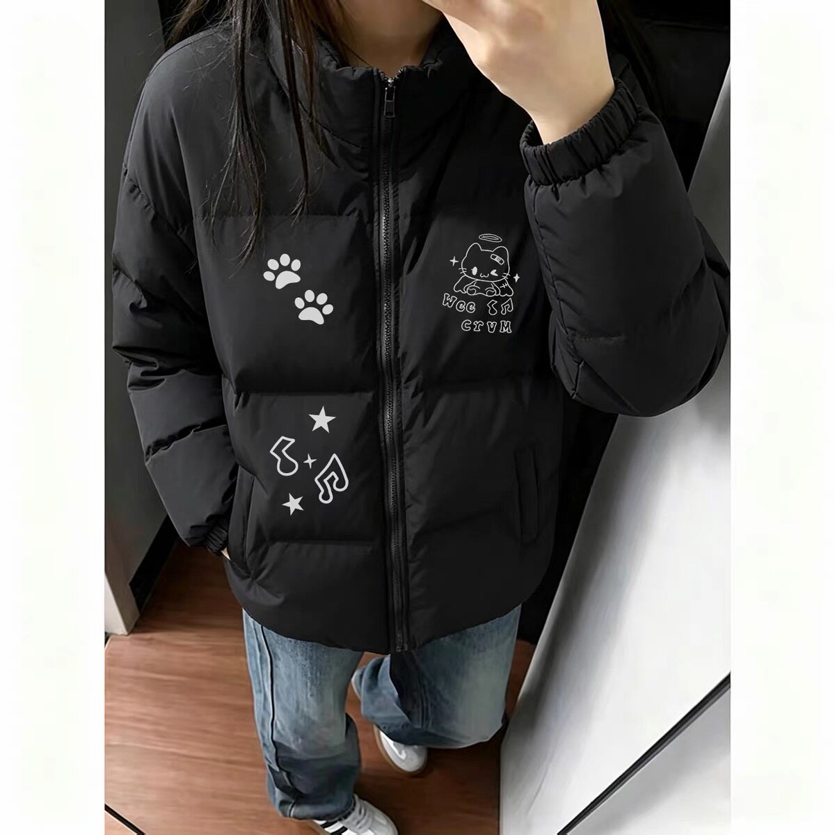 流行潮牌羽绒棉服女款秋冬季个性街头初中生不臃肿流行立领面包服