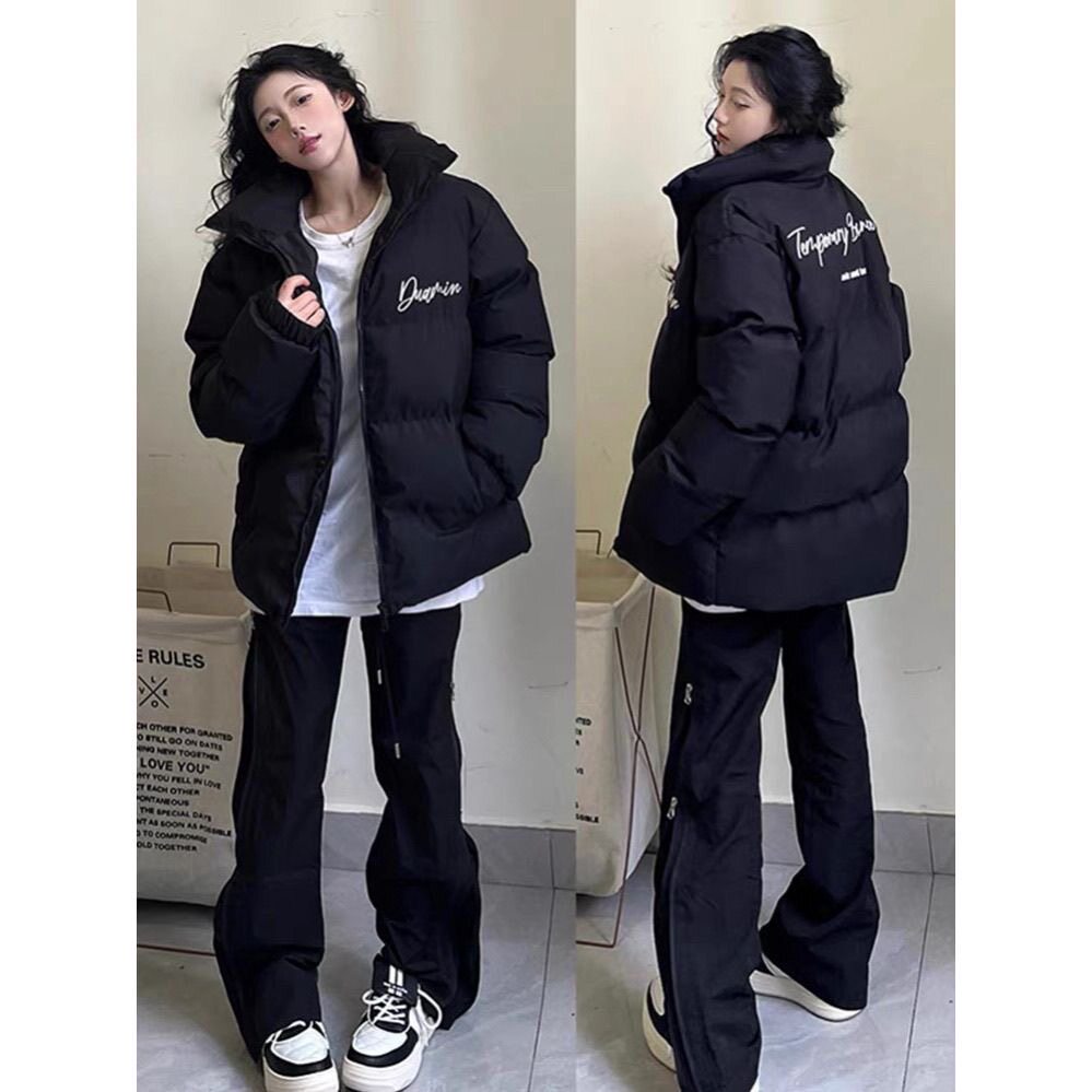 美式复古黑色羽绒棉服女冬季2026新款设计感小众加厚防寒棉袄棉服