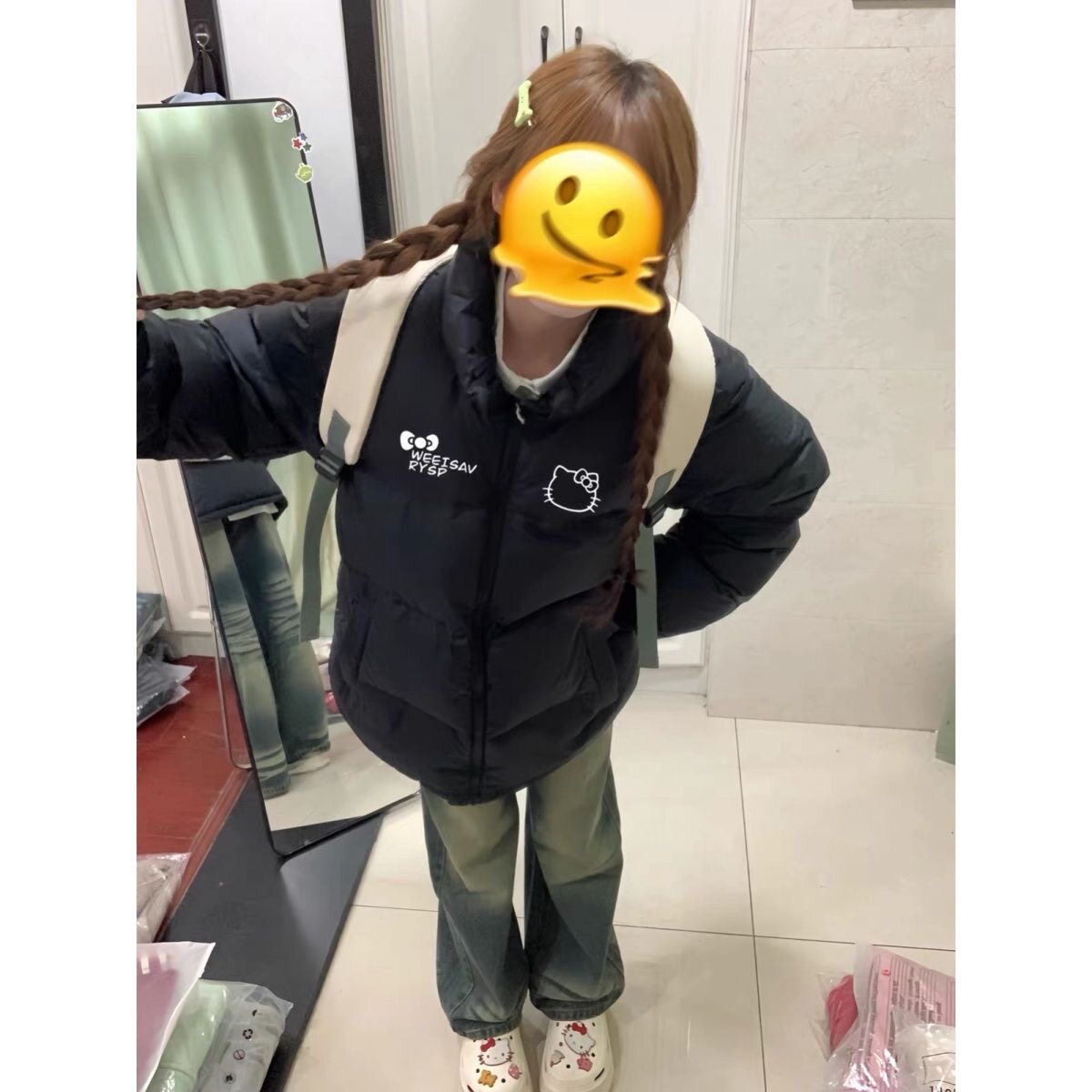 大童少女黑色羽绒棉服女冬季新款初中高中学生宽松保暖面包服外套
