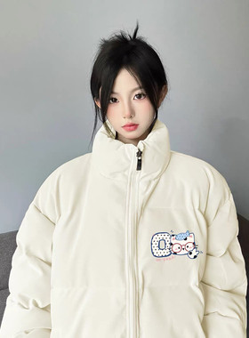 米白色立领羽绒棉服女韩系简约潮牌宽松2026冬季新款外套面包服潮