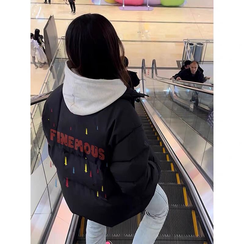 黑色美式潮牌羽绒棉服女生冬季新款加厚保暖棉袄oversize宽松棉衣