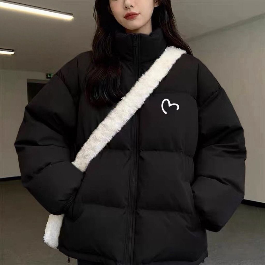 黑色棉衣棉服女2026新款秋冬加绒宽松大码美式高中生运动休闲外套