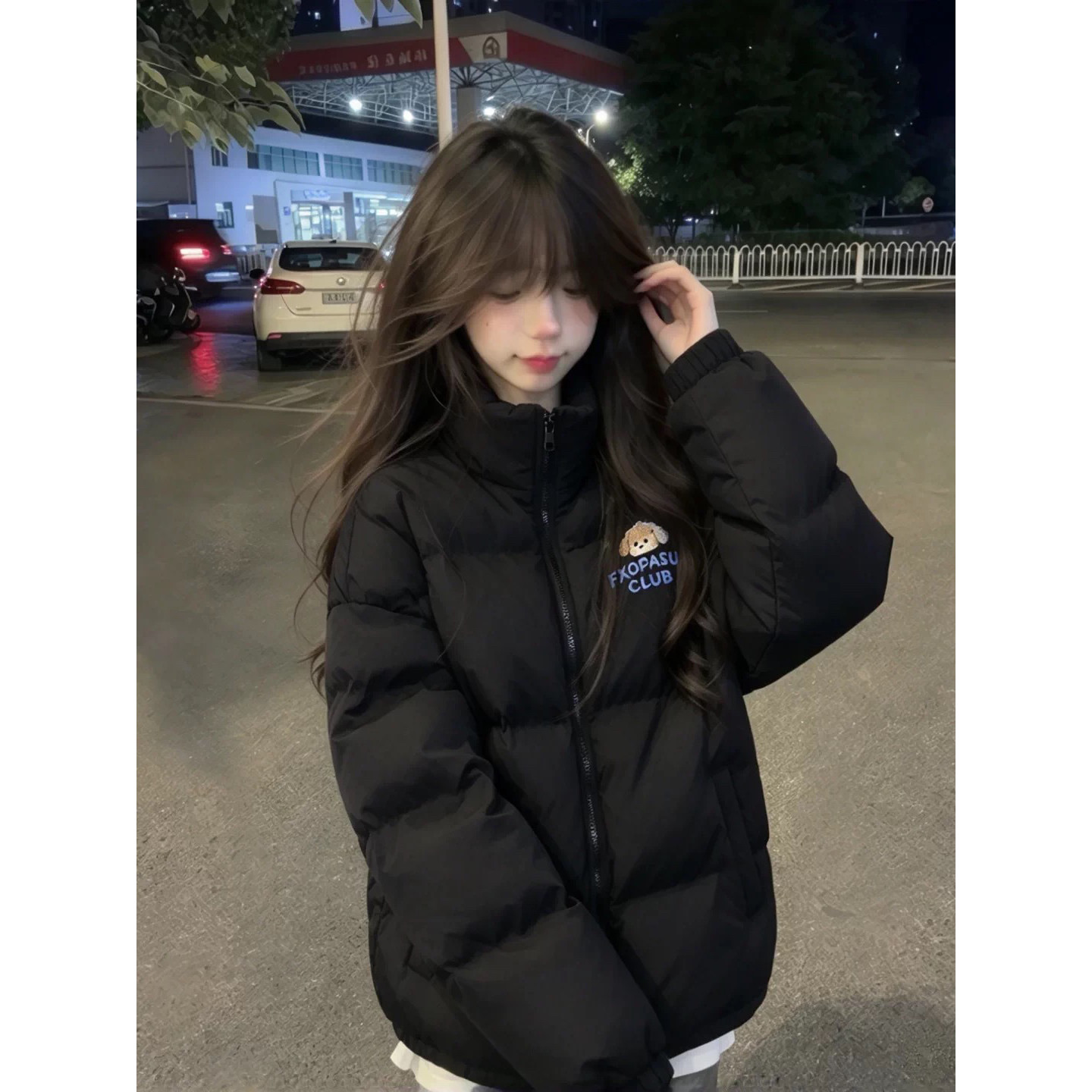 大童少女黑色立领羽绒棉服女冬季学生棉袄子宽松加厚保暖棉衣外套