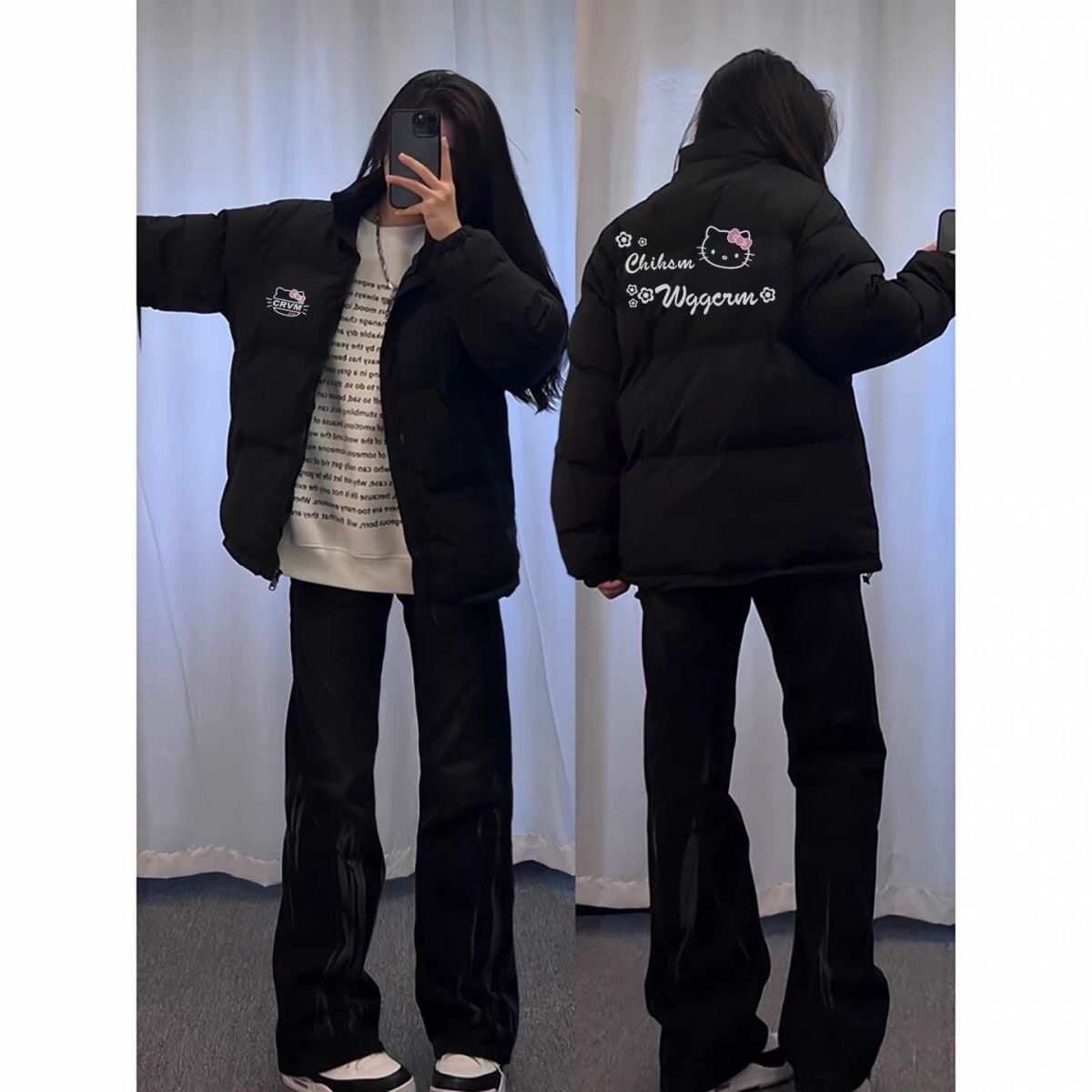 美式时尚羽绒棉服女冬季不臃肿宽松初中生宽松加厚保暖夹棉面包服