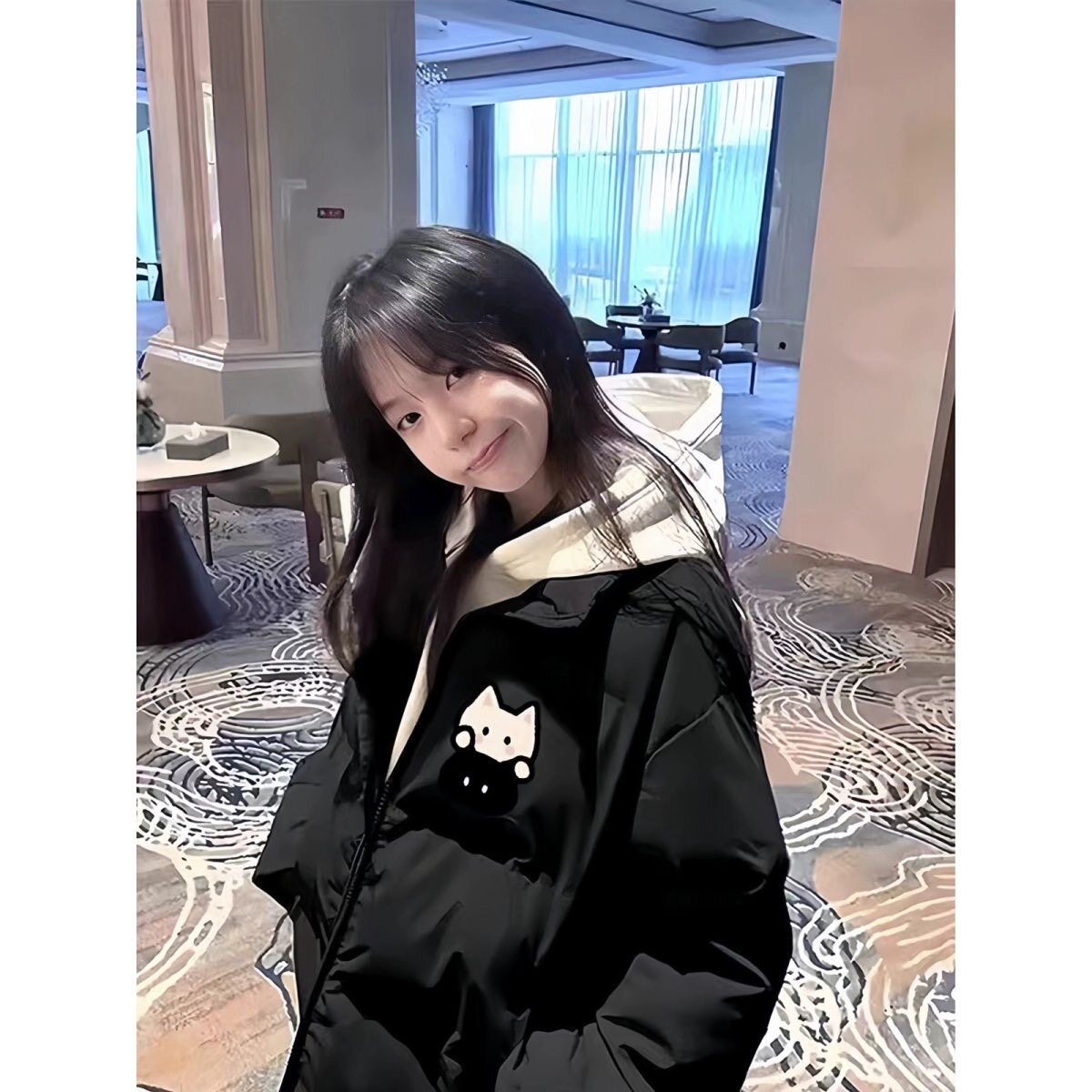 黑色立领羽绒棉服女大童2026秋冬季初中高中学生宽松保暖防风外套