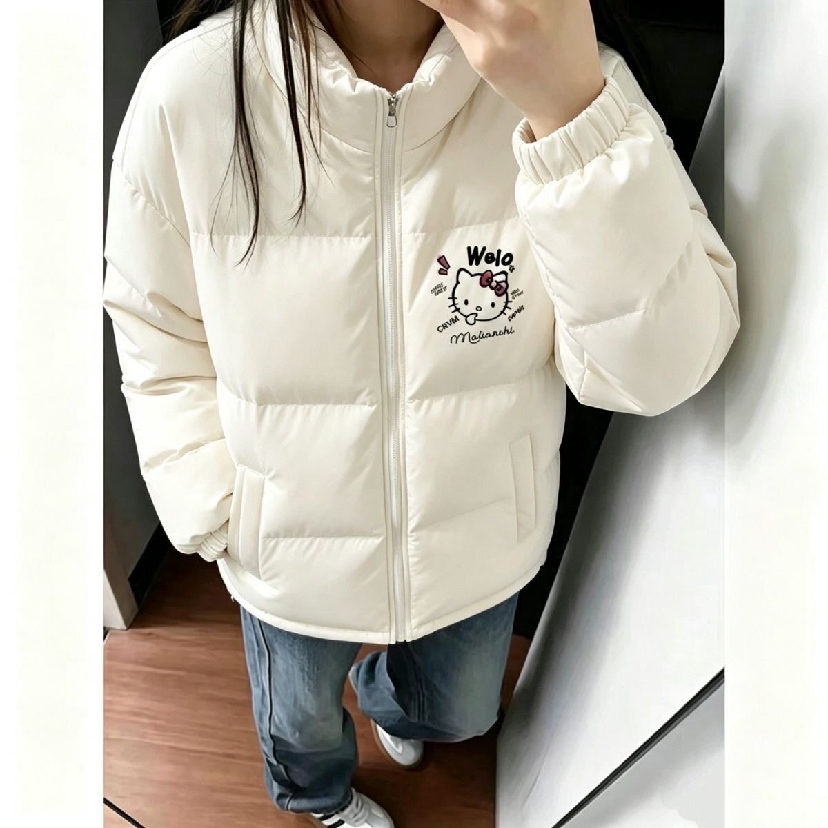 白色潮流羽绒棉服女款冬季2026新款面包服初中生夹棉保暖美式外套