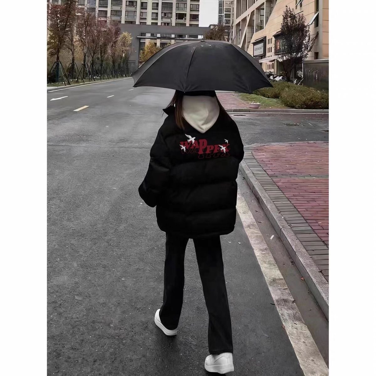 美式时尚羽绒棉服女冬季不臃肿宽松保暖加厚高中生立领黑色面包服