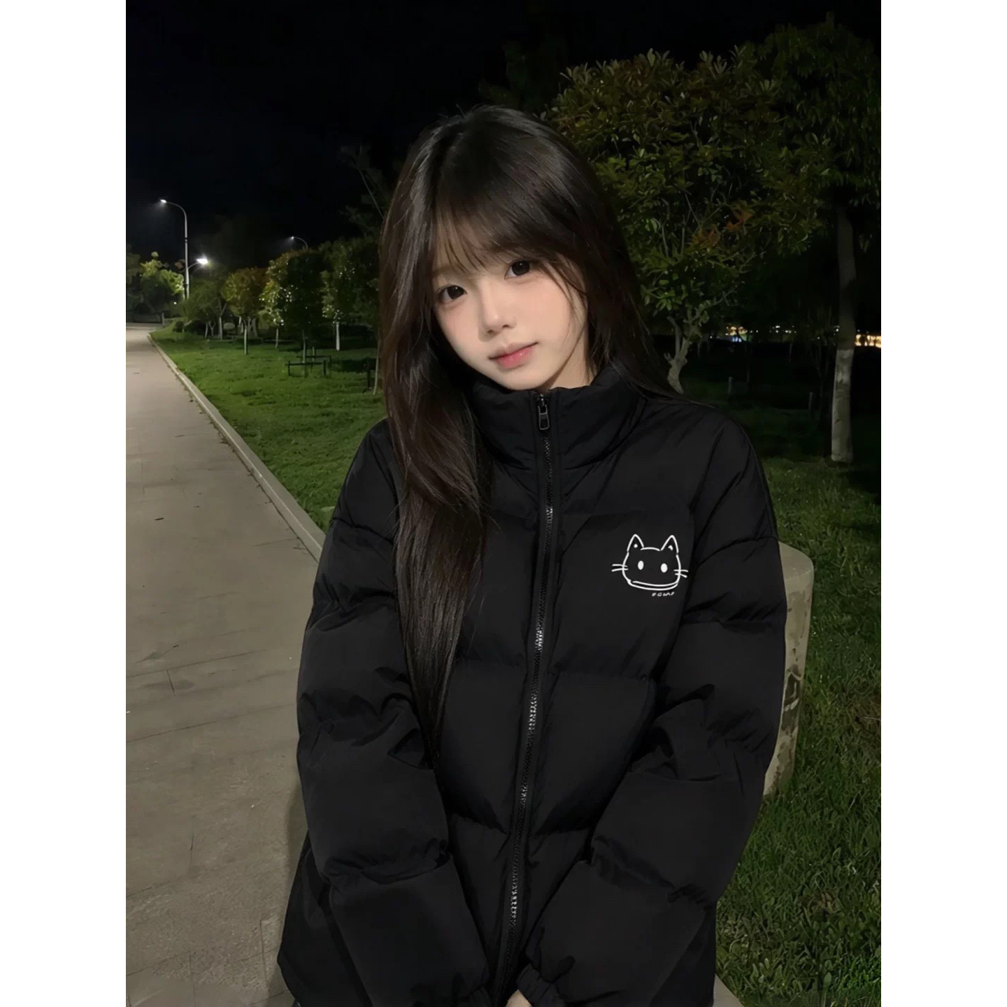 美式高街黑色立领羽绒棉服女大童冬季2026初中学生宽松面包服外套