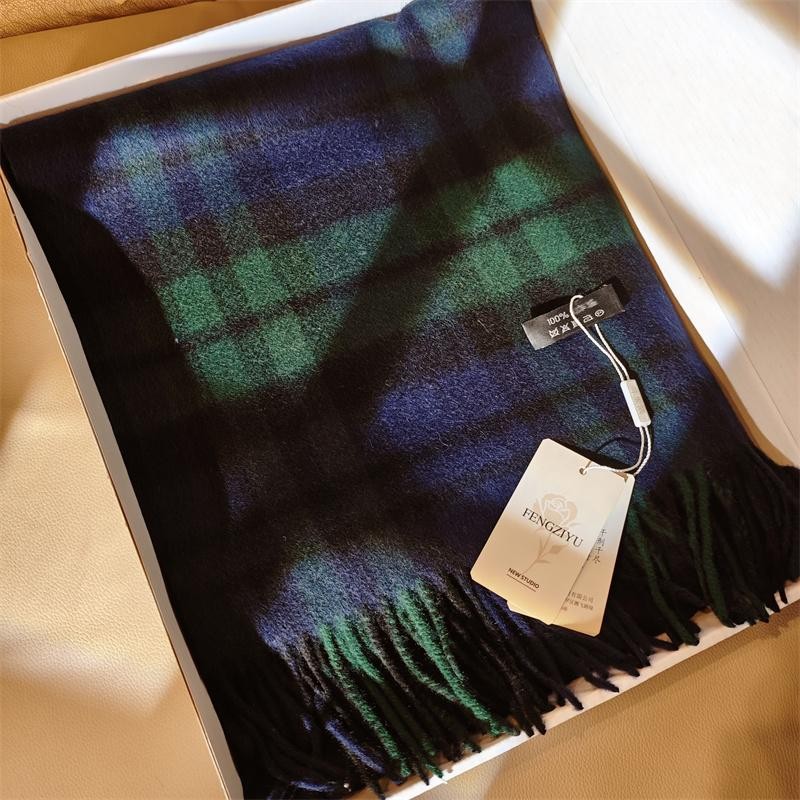 清仓英伦格纹绿色羊毛围巾