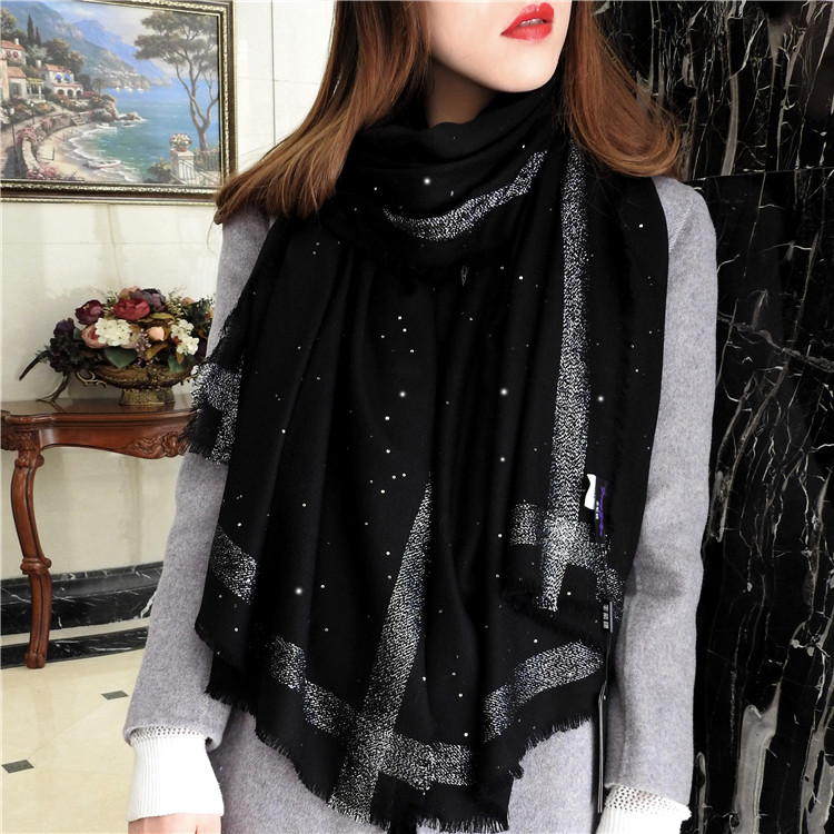 丰紫隅 钉珠星空黑色披肩女外搭羊毛围巾女秋冬薄款百搭长款,服饰配件/皮带/帽子/围巾,围巾/丝巾/披肩,淘宝优惠券,粉丝福利购,淘宝优惠卷