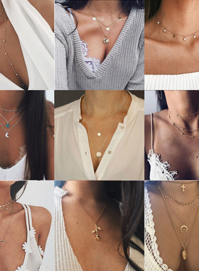 Tocona Multilayer Crystal Rose Pendant Necklace Women Gold