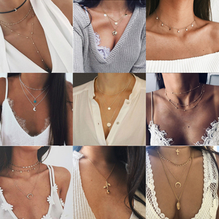 Tocona Multilayer Crystal Rose Pendant Necklace Women Gold