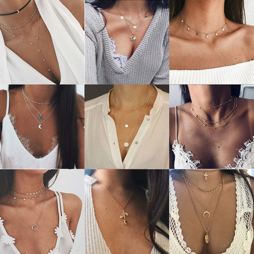 Tocona Multilayer Crystal Rose Pendant Necklace Women Gold