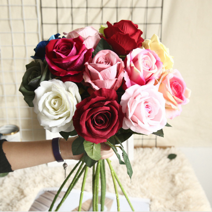 5pcs artificial flowers bouquet beautiful silk roses wedding