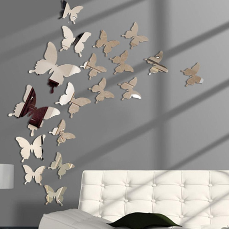 12pcs/lot 3d butterfly mirror wall sticker decal wall art re