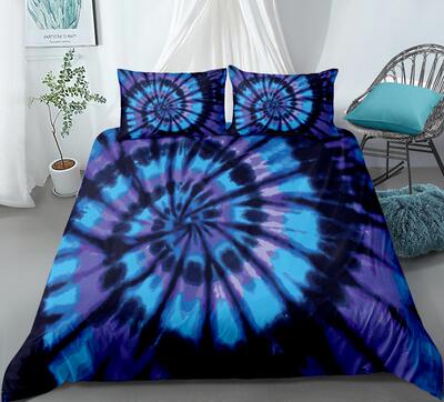 Blue purple Tie-dyed Bedding Set Splashing Watercolor Duvet