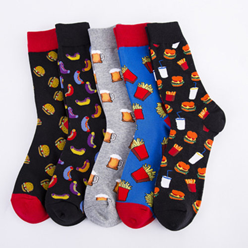 Colorful Hot Dog Hamburg Beer Pattern Novelty Crew Socks Me