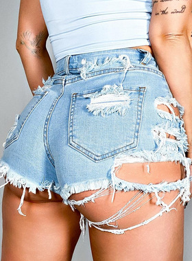 Pantalones cortos vaqueros rasgados para mujer, sexy, de cin