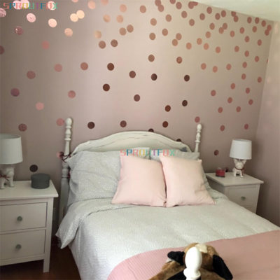 Shiny Rose Gold Polka Dots Wall Stickers Circles DIY Sticker