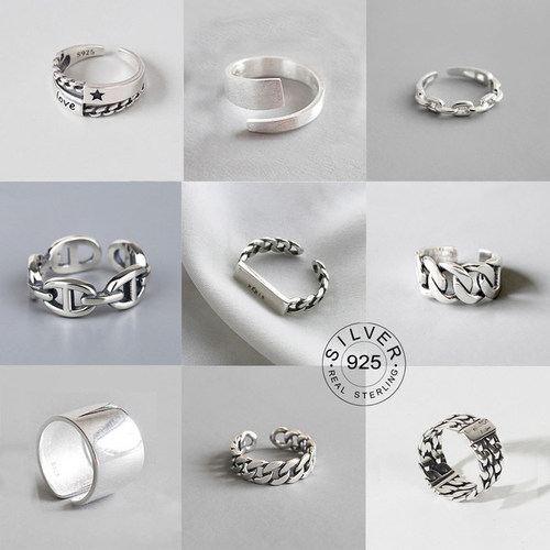 Vintage Silver Color Metal Punk Letter Open Rings Design Fi