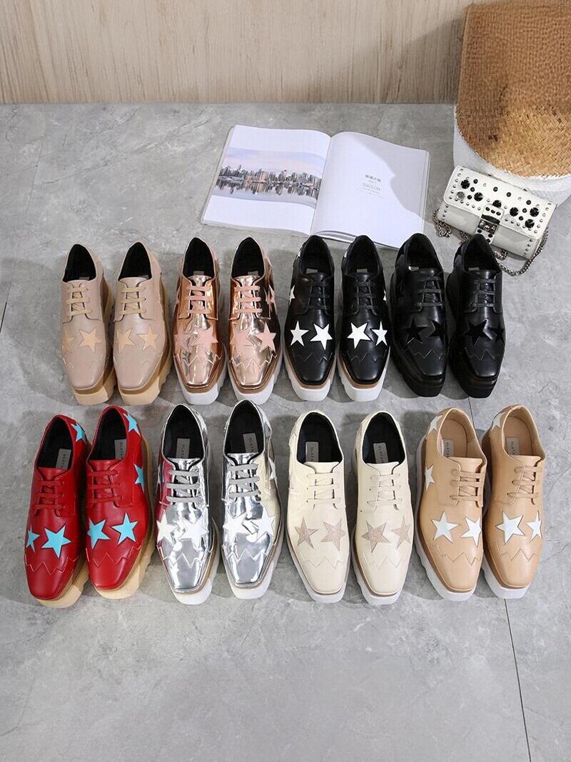 Muffin shoe girl 2026 spring and autumn star same style stella star square toe versatile wedge leather heightened platform shoes