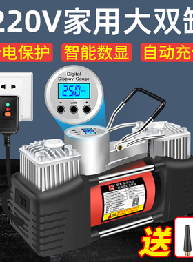 220V家用充气泵双缸高压篮球游泳圈气柱袋轮胎小型插电电动打气筒