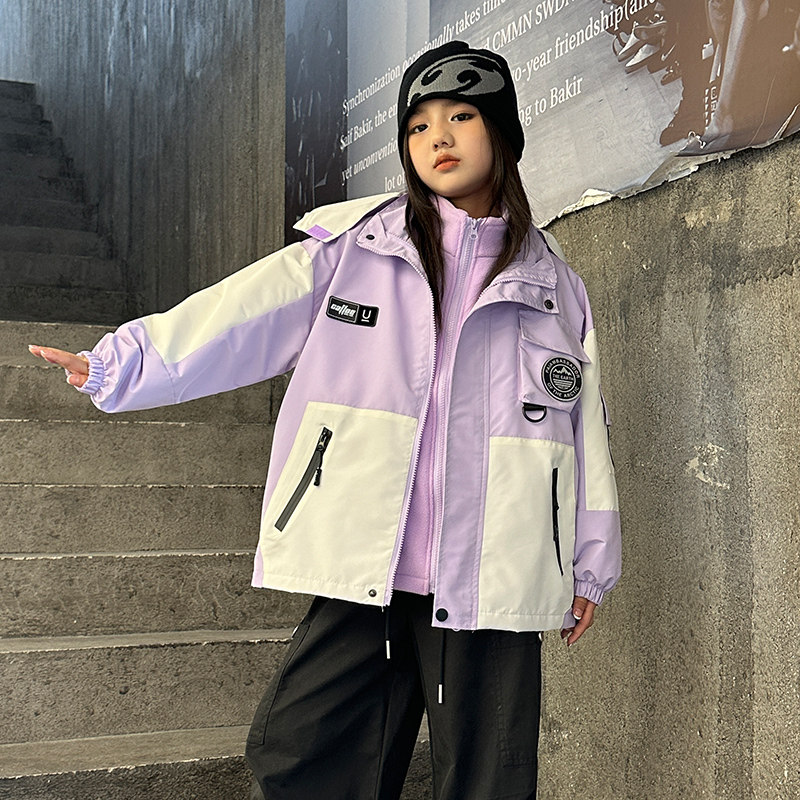 女童冲锋衣三合一可拆卸2025新款洋气春秋冬款儿童加绒加厚外套潮