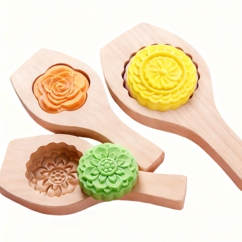 传统中式立体花型手工面食绿豆糕点馒头青团冰皮月饼模具木质卡子