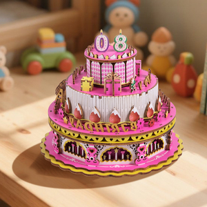儿童生日蛋糕音乐盒手工diy木制八音盒积木立体拼装模型生日礼物