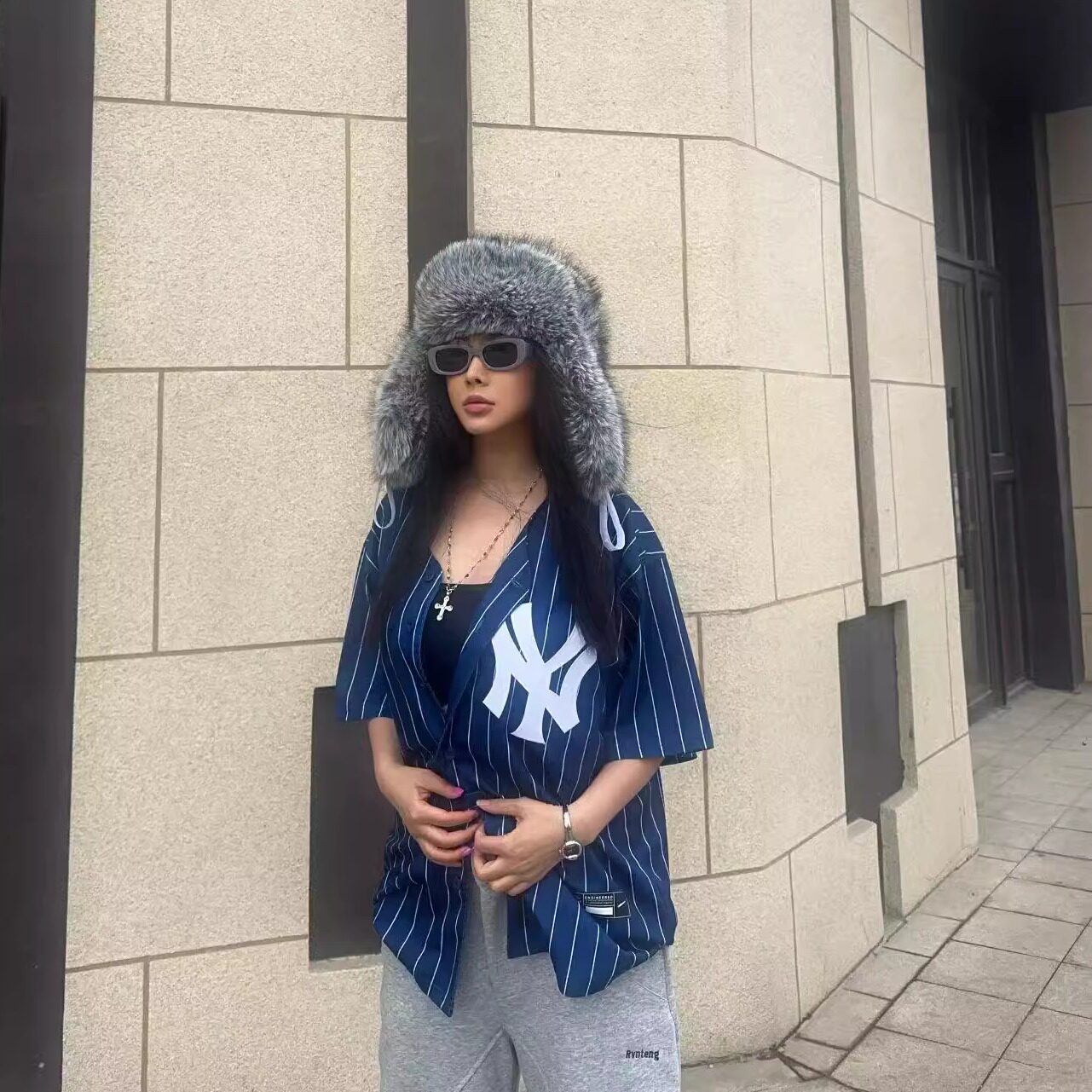 实拍欧美式街头嘻哈运动宽松条纹数字字母短袖棒球服外套T恤开衫