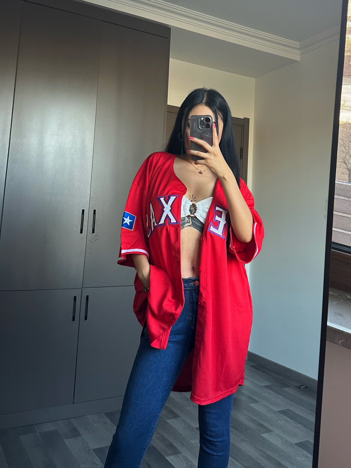 店主实拍男女宽松欧美街头hiphop加肥加大红色短袖嘻哈棒球服外套