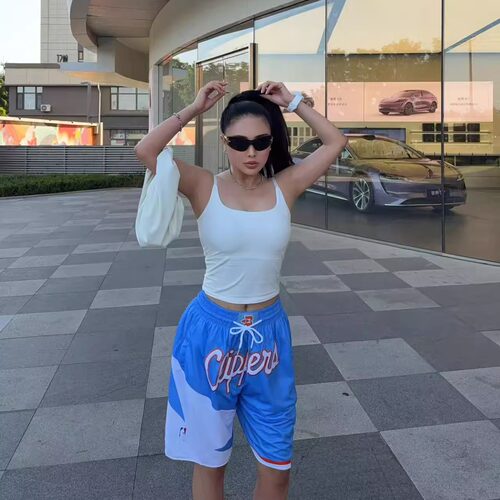 男女宽松蓝色欧美式街头篮球短裤