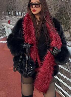 2024新款仿狐狸毛新年红色名媛复古保暖人造毛仿皮草环保围巾毛领