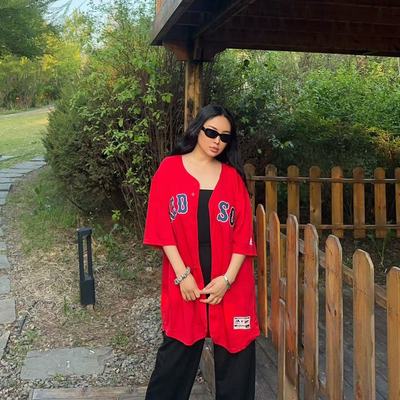 HIPHOP欧美式红袜队棒球服开衫
