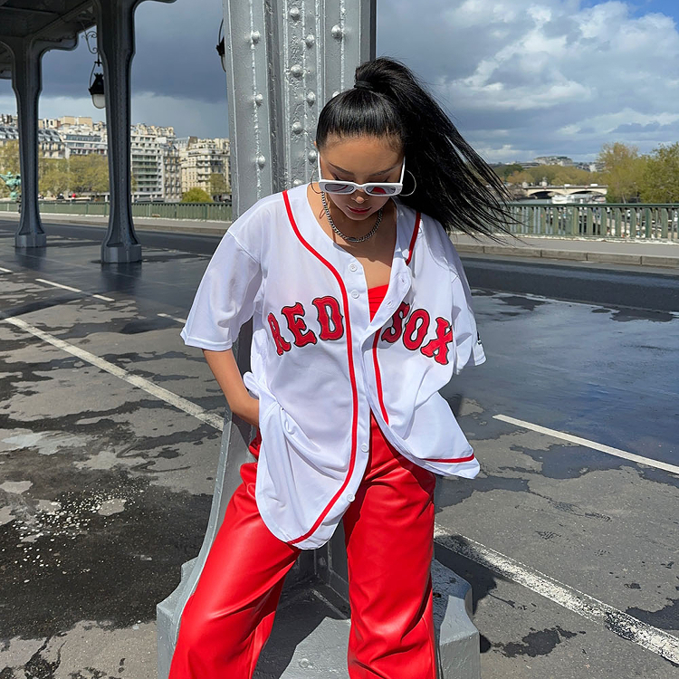 实拍2025新款欧美街头嘻哈运动宽松数字字母短袖棒球服外套T恤