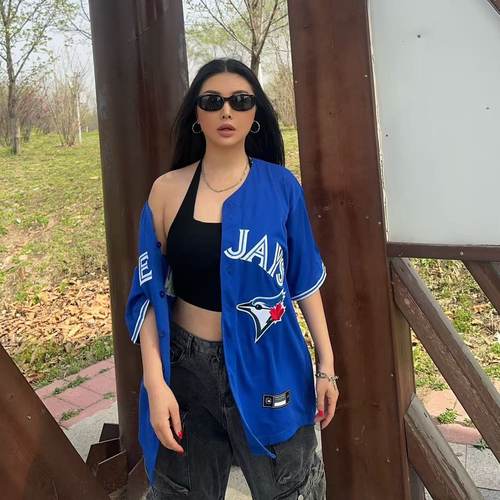 蓝鸟队欧美式街头短袖棒球服外套