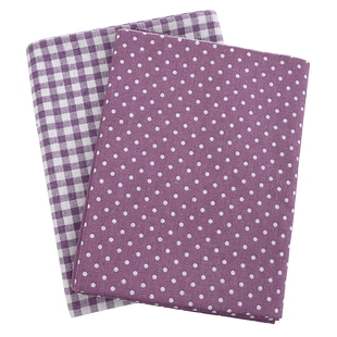 棉麻布料背景布印花布紫色格子桌布窗帘沙发面料diy布头清仓处理